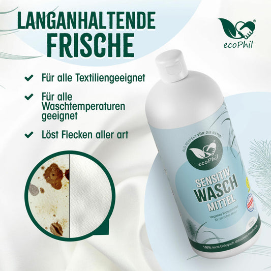 ecoPhil Sensitiv Waschmittel, schonend, Allergikergeeignet, für Weiß- und Buntwäsche, 1 L