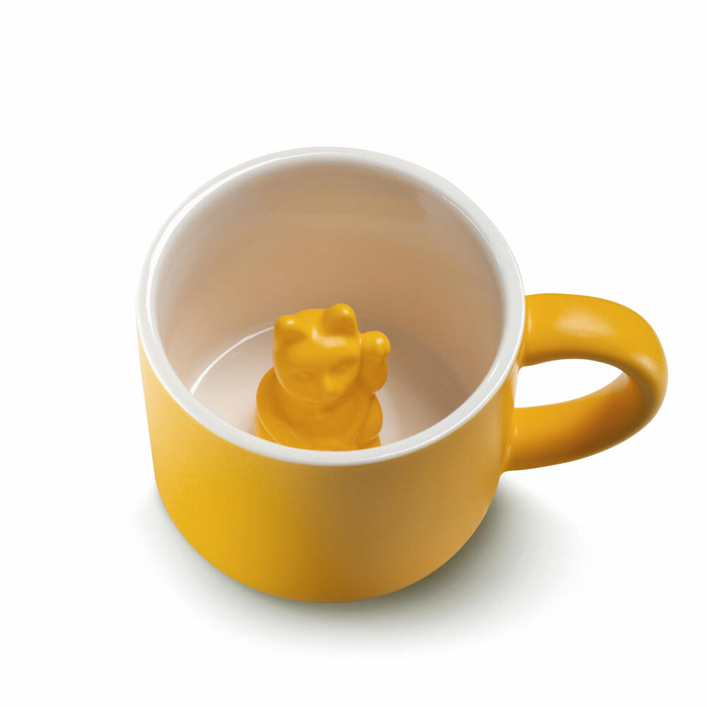 Donkey Products Tier Tasse Maneki Neko, Lucky Mug, Tasse mit Katze, Porzellan, Gelb, 150 ml, 210346