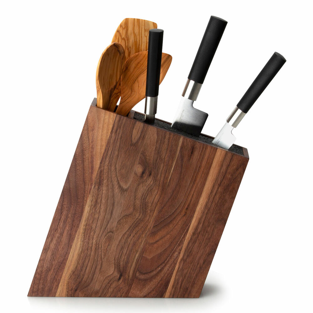 Continenta knife block with flexible insert, angled, with utensil container, knife storage, walnut wood, 31 x 8 x 24.5 cm, 4251
