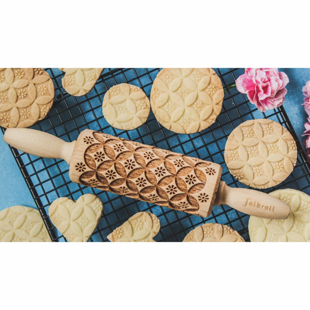 Folkroll rolling pin China pattern, junior, 23 cm, rolling pin, embossing roll, pattern, motif, roll, beech wood, 330463