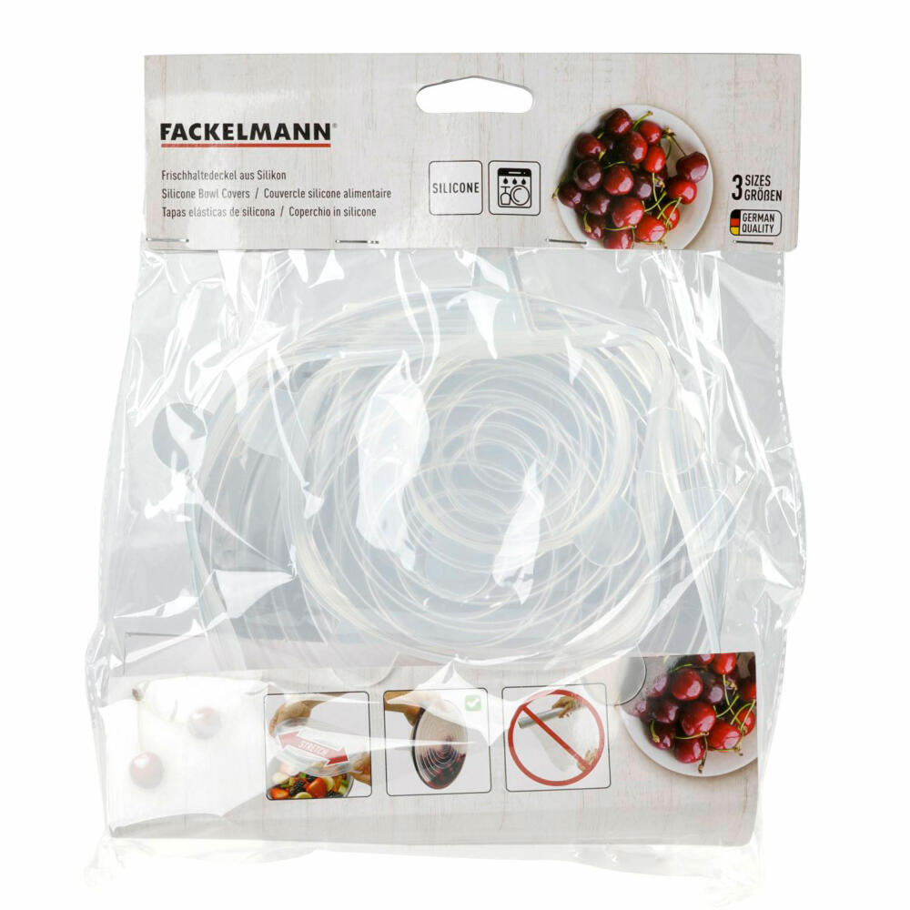 Fackelmann Frischhaltedeckel-Set 3-teilig, Küchendeckel, Silikon, Transparent 7 - 17 cm, 47054