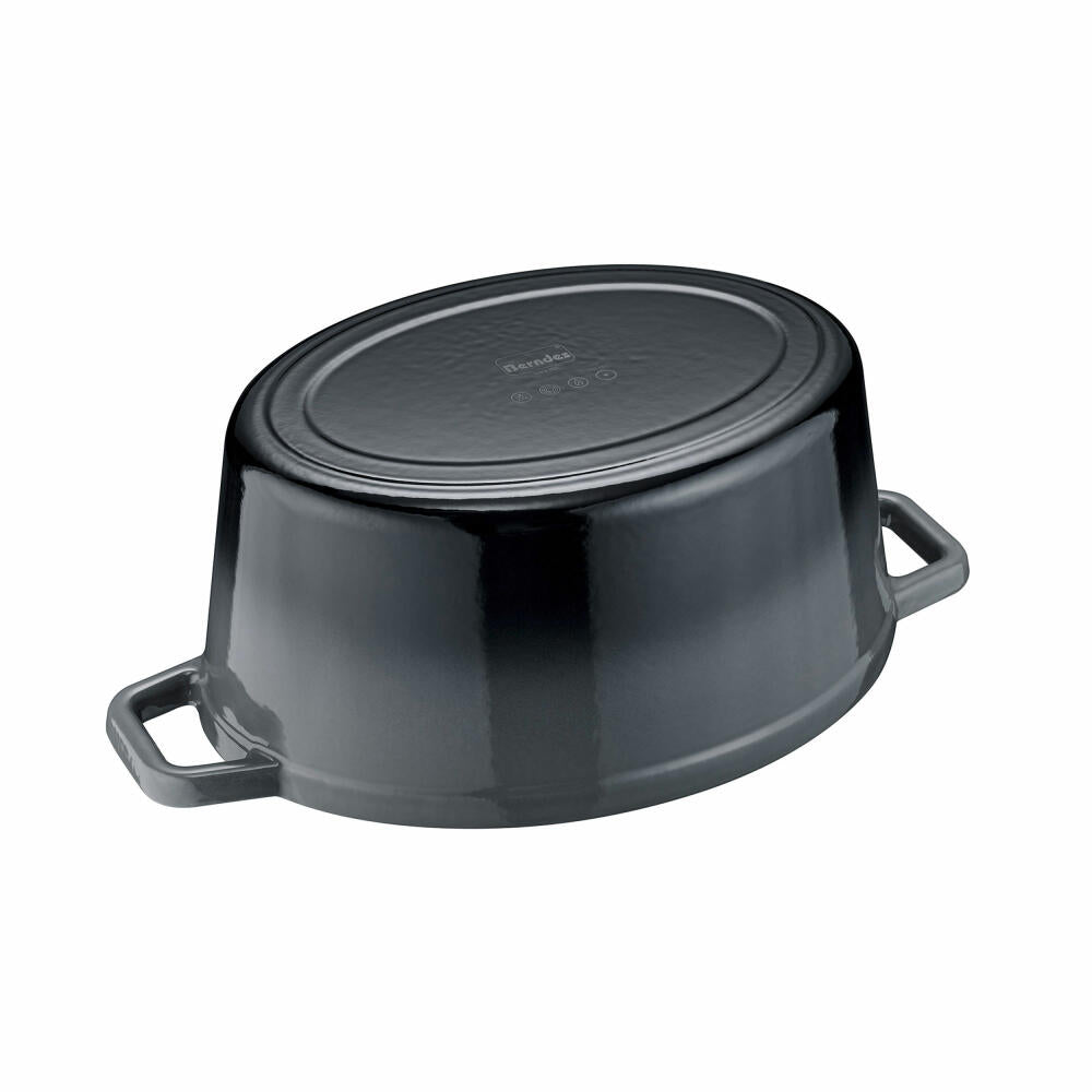 Berndes b.iron Bräter Kochtopf Oval, Schmortopf, Topf, Induktionsgeeignet, Gusseisen, Schwarz / Grau, 31 x 24 cm, 034168