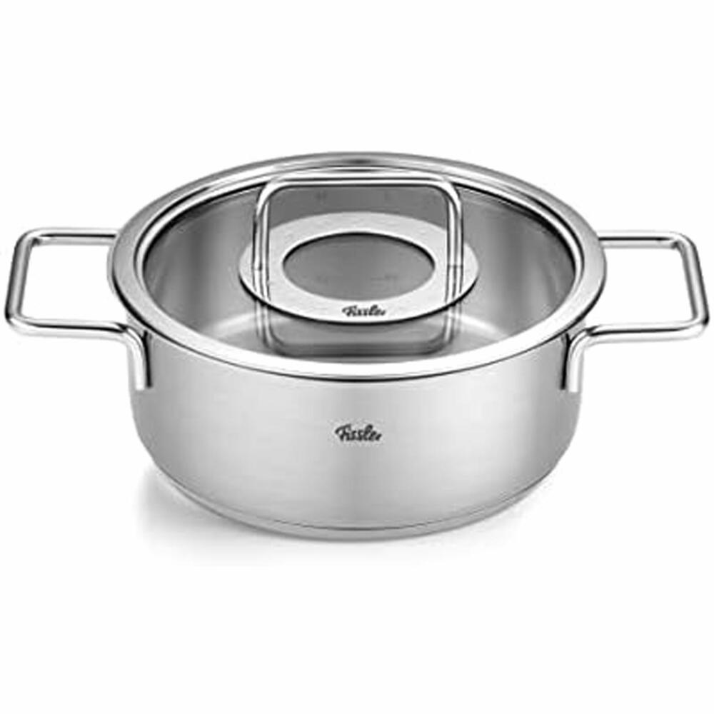 Fissler Pure 4-piece pot set with glass lids, 3 cooking pots + frying pan, stainless steel, silver, 086-115-04-000