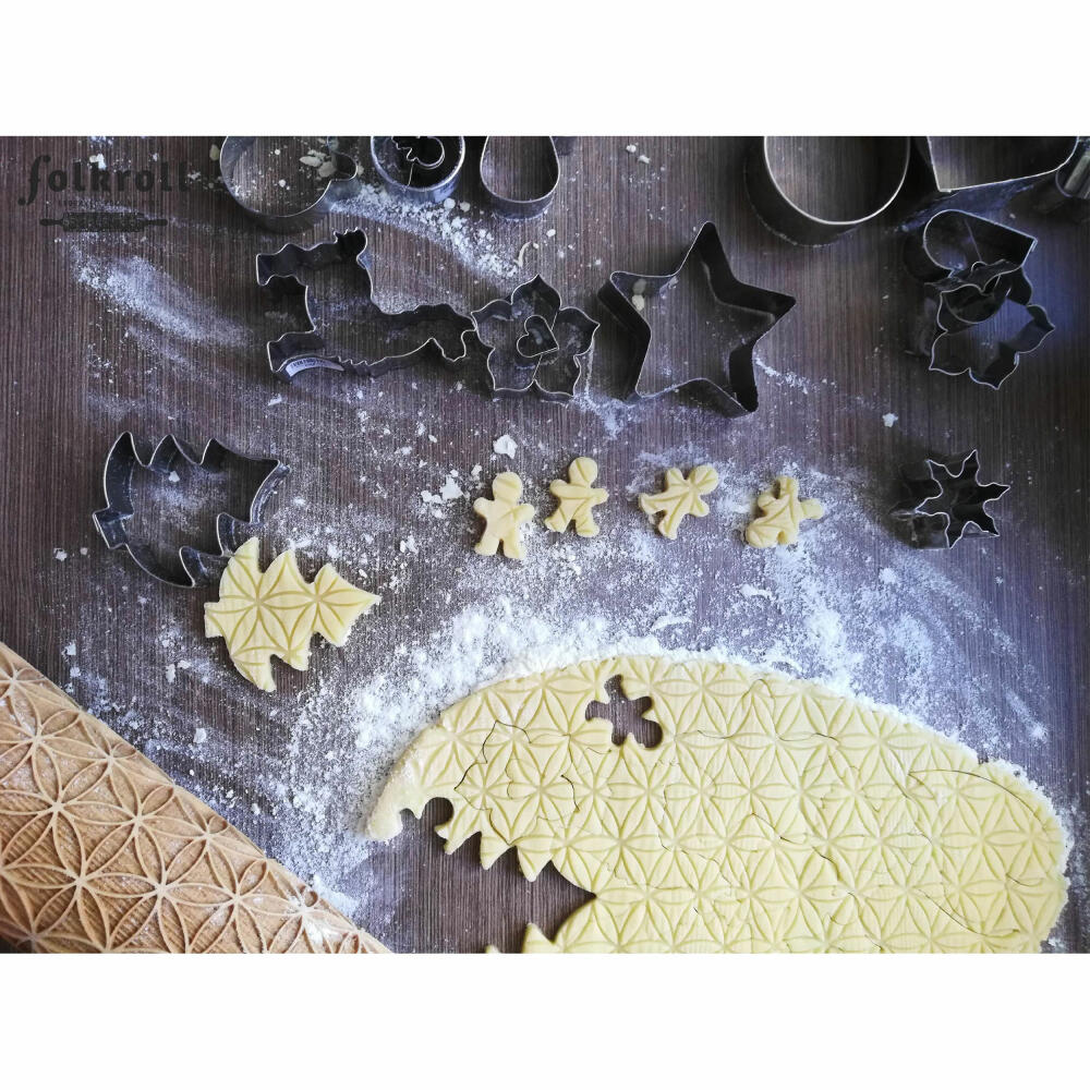 Folkroll Teigrolle Blume des Lebens, groß, 43 cm, Nudelholz, Prägerolle, Muster, Motiv, Rolle, Buchenholz, 331484