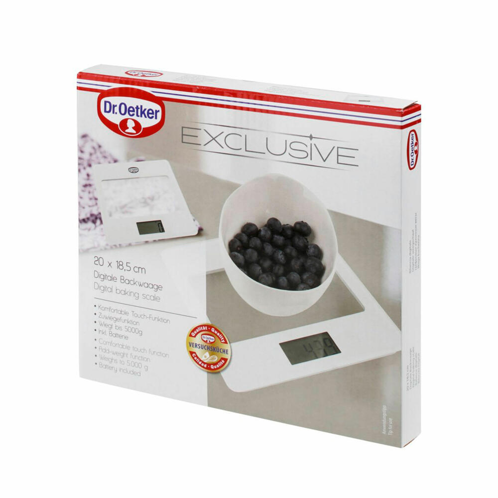 Dr. Oetker Digitale Backwaage Exclusive, Grammwaage, Küchenwaage, Kunststoff, Glas, Weiß, 4541