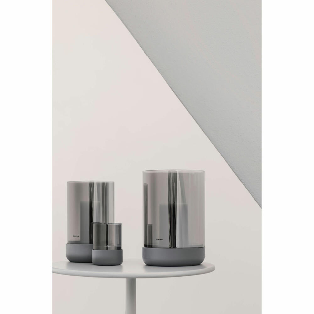 Blomus Calma lantern M, candle holder, decorative light holder, concrete / glass, Steel Gray Smoke, H 20 cm, 66230