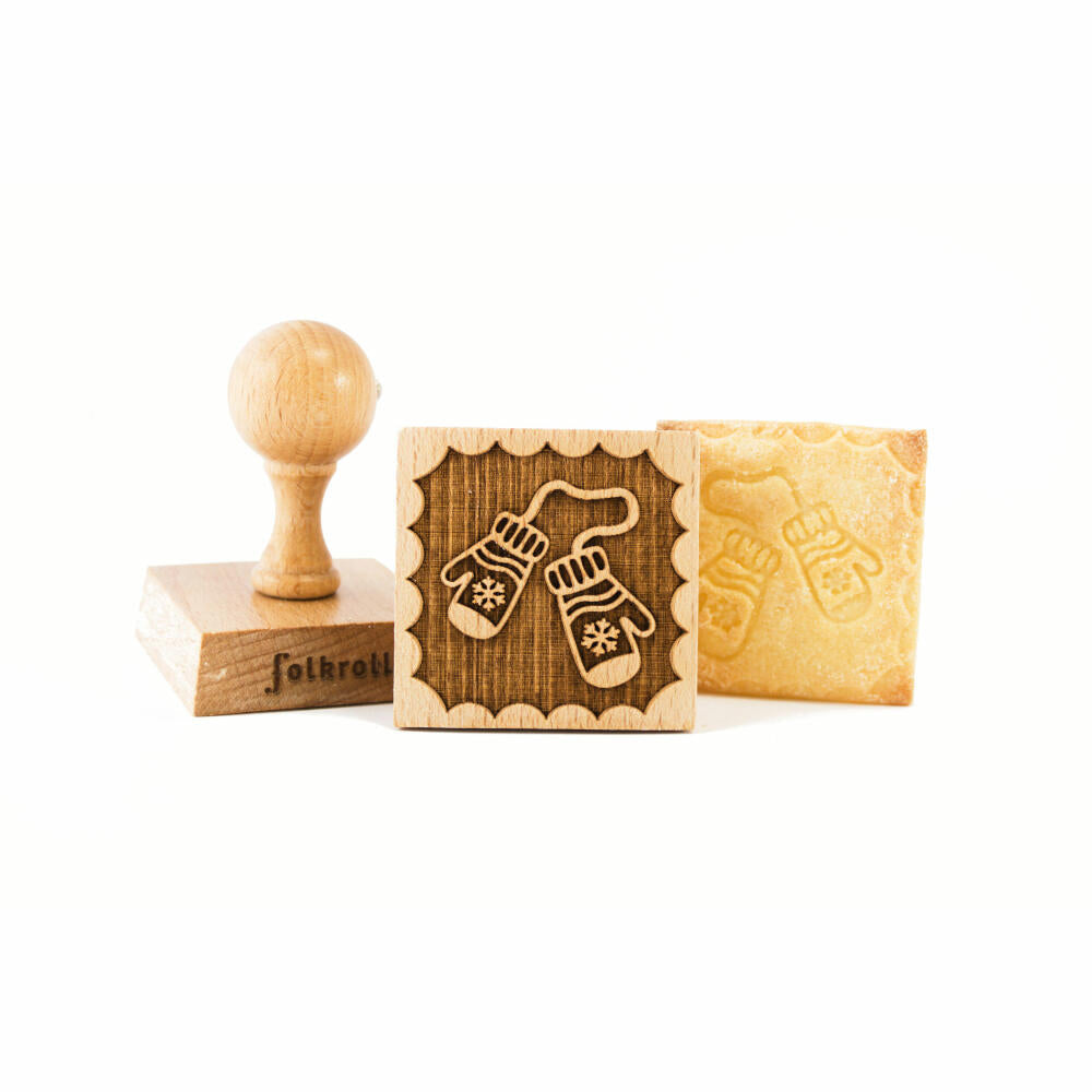 Folkroll cookie stamp gloves, 55x55 mm, cookie stamp, baking stamp, biscuit, stamp, motif, beech wood, 334836