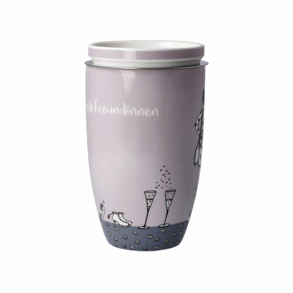 Goebel Teetasse mit Deckel und Sieb Barbara Freundlieb - Ziemlich beste Freundinnen, Becher, Fine Bone China, Bunt, 450 ml, 27001241