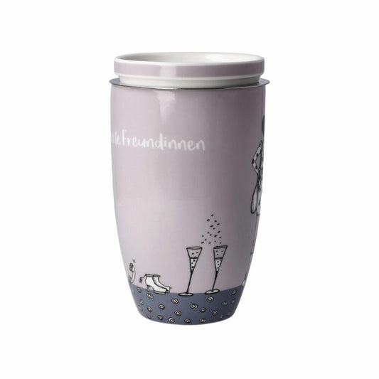 Goebel Teacup with Lid and Strainer Barbara Freundlieb - Intouchables, Mug, Fine Bone China, Colorful, 450 ml, 27001241