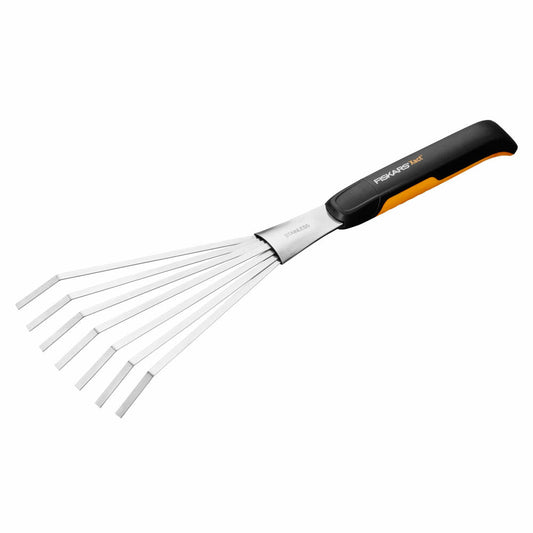 Fiskars Xact Hand-Fächerbesen, Beetharke, Fächerharke, Edelstahl, Kunststoff, Schwarz, Orange, 1027044