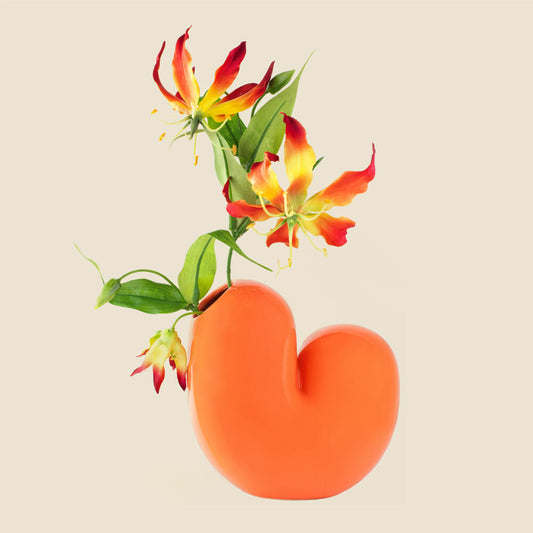 Donkey Products Arts of Parts Sulcus Vase, Blumenvase, Dekovase, Dekoration, Steingut, Orange, 18 x9.5 x 18 cm, 211014