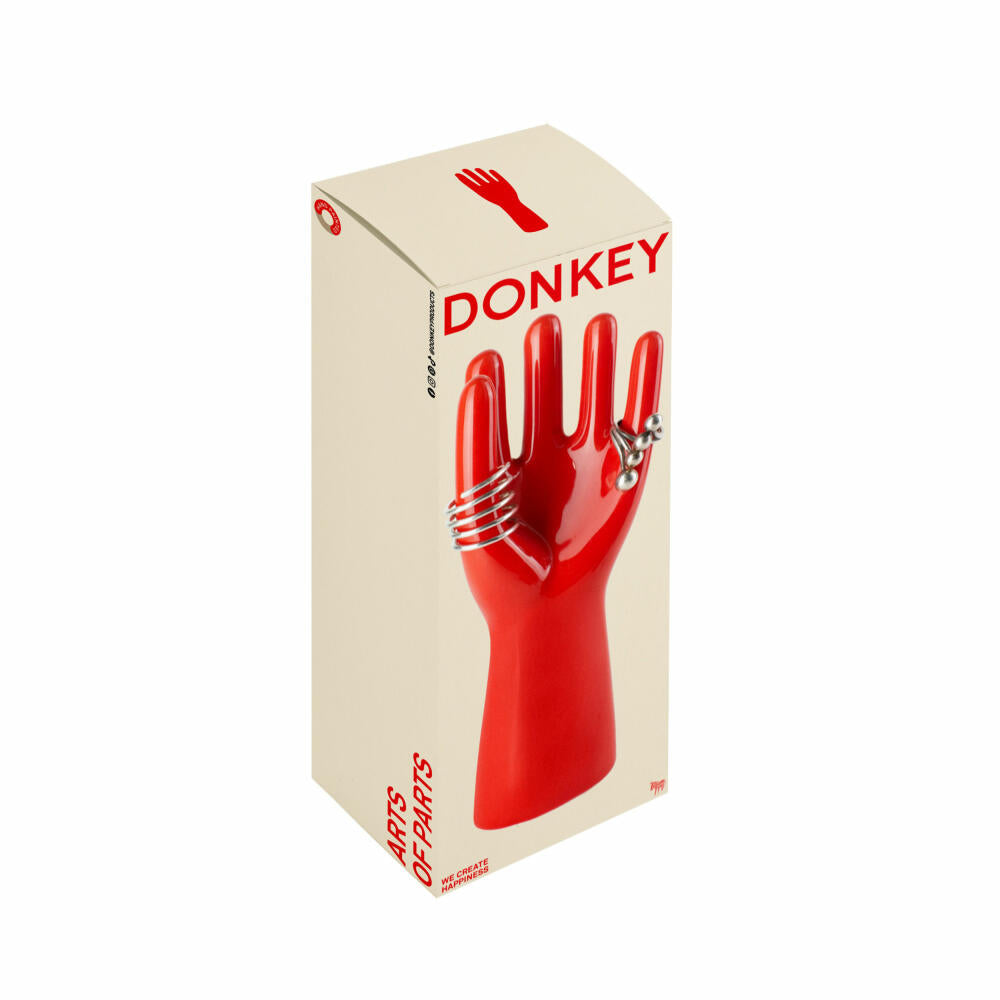 Donkey Products Arts of Parts Hand klein, Schmuckhalter, Schmuckständer, Steingut, Rot, 7 x 4 x 18 cm, 211011