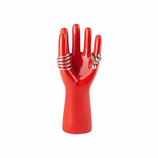 Donkey Products Arts of Parts Hand klein, Schmuckhalter, Schmuckständer, Steingut, Rot, 7 x 4 x 18 cm, 211011