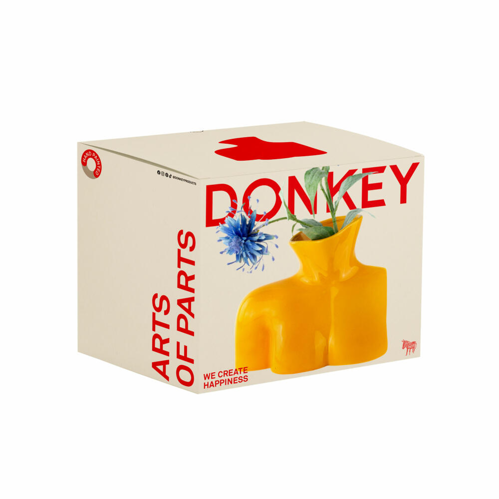 Donkey Products Arts of Parts Torso Vase, Blumenvase, Dekovase, Dekoration, Steingut, Gelb, 25 x 17 x 21 cm, 211013