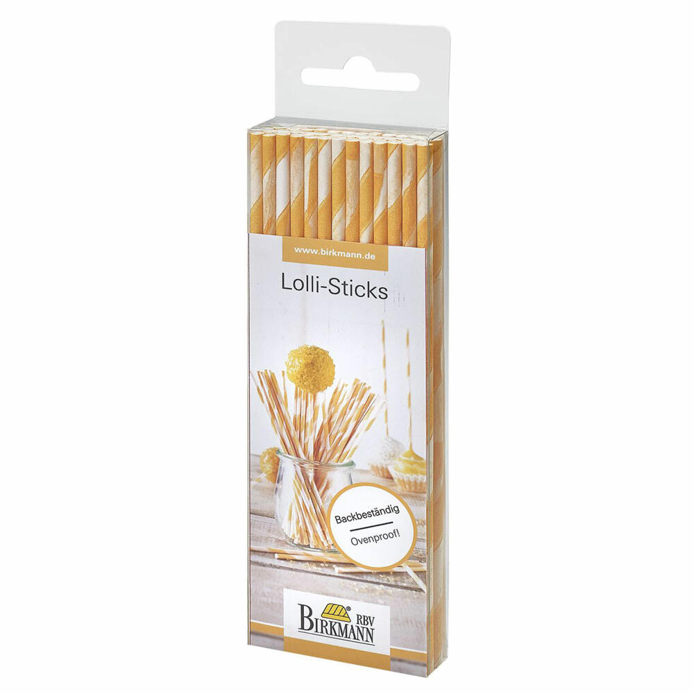 Birkmann Lolli Sticks, 48 Lolli Sticks for CakePops, Sticks, Cake Lollipop Sticks, Sticks, Paper, Orange Striped, 15 cm, 443235