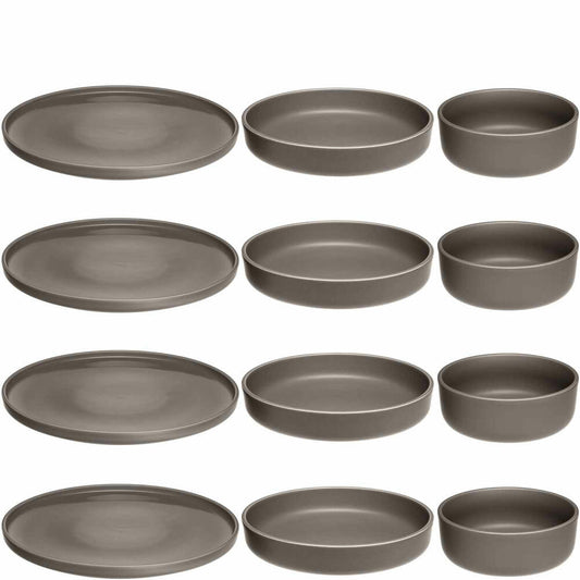 Leonardo Geschirr Set ROMA, 12-tlg., Geschirrset, Teller, Schale, Schüssel, Taupe, 027927