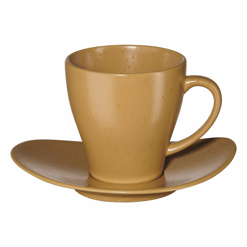ASA Selection Cuba Ocra cup with saucer, coffee cup, tea cup, coffee mug, stoneware, yellow, 200 ml, 1224429