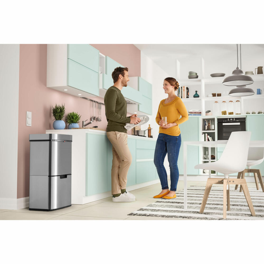 Hailo Mülltrennsystem mit Sensor Öko Vario XL, Tret-Mülleimer, Abfalltrenner, Abfalleimer, Edelstahl, 25 + 25 + 4 L, 0656-001