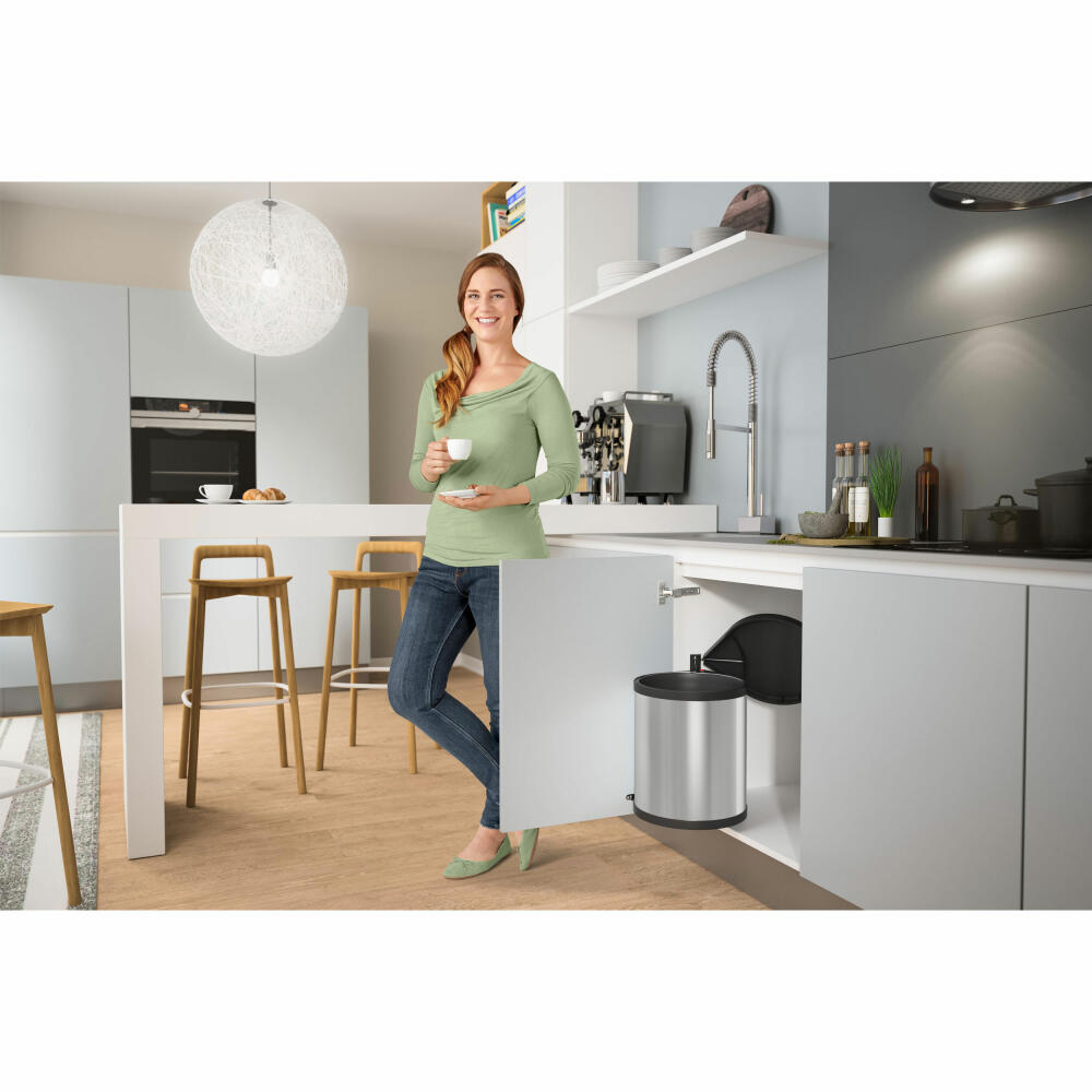 Hailo Einbaumülleimer Compact-Box M, Abfalleimer, Mülleimer, Edelstahl, Schwarz, 15 L, 3555-101