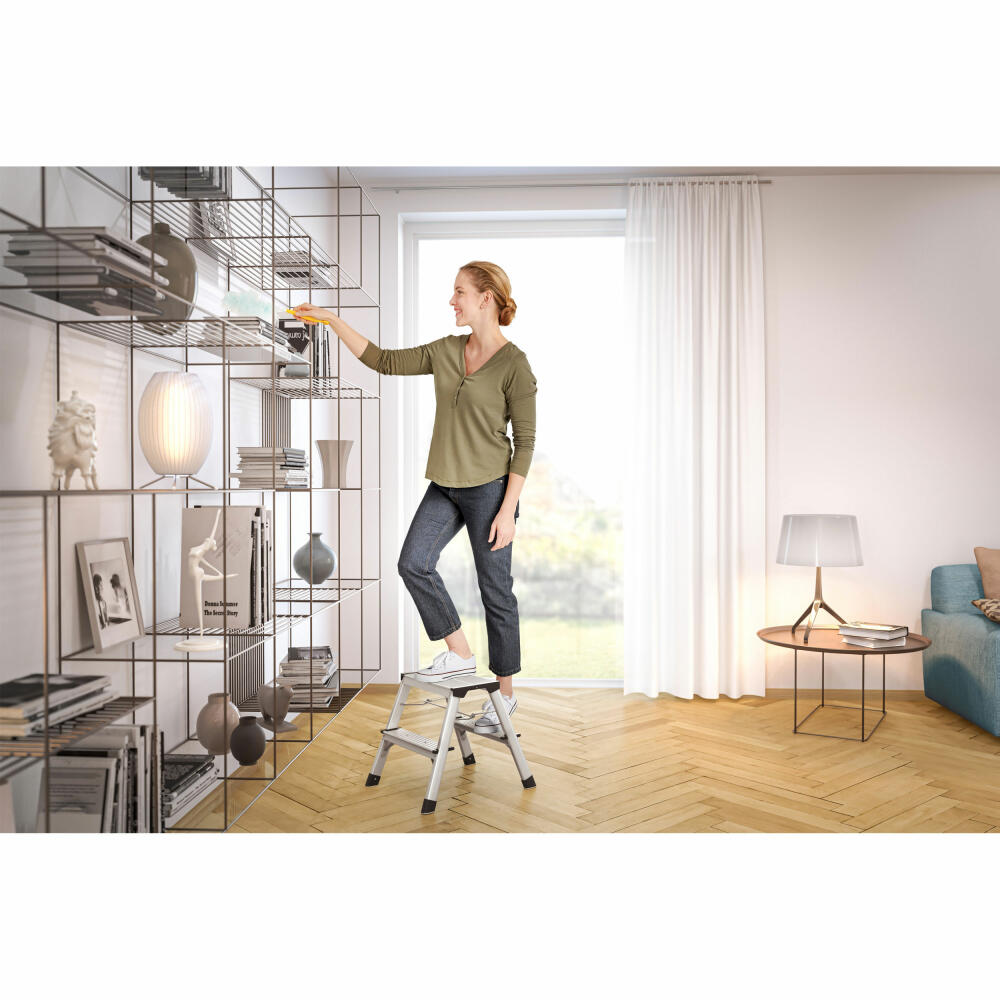Hailo stepladder D60 StandardLine, folding ladder, aluminum, silver, 2 x 2 steps, 4442-701