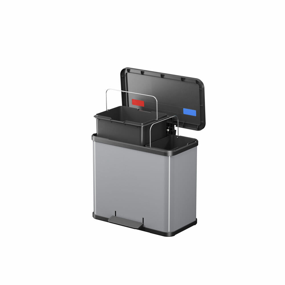 Hailo Mülltrennsystem Öko duo Plus L, Tret-Mülleimer, Abfalltrenner, Abfalleimer, Stahlblech, Silber, 17 + 9 L, 0630-220