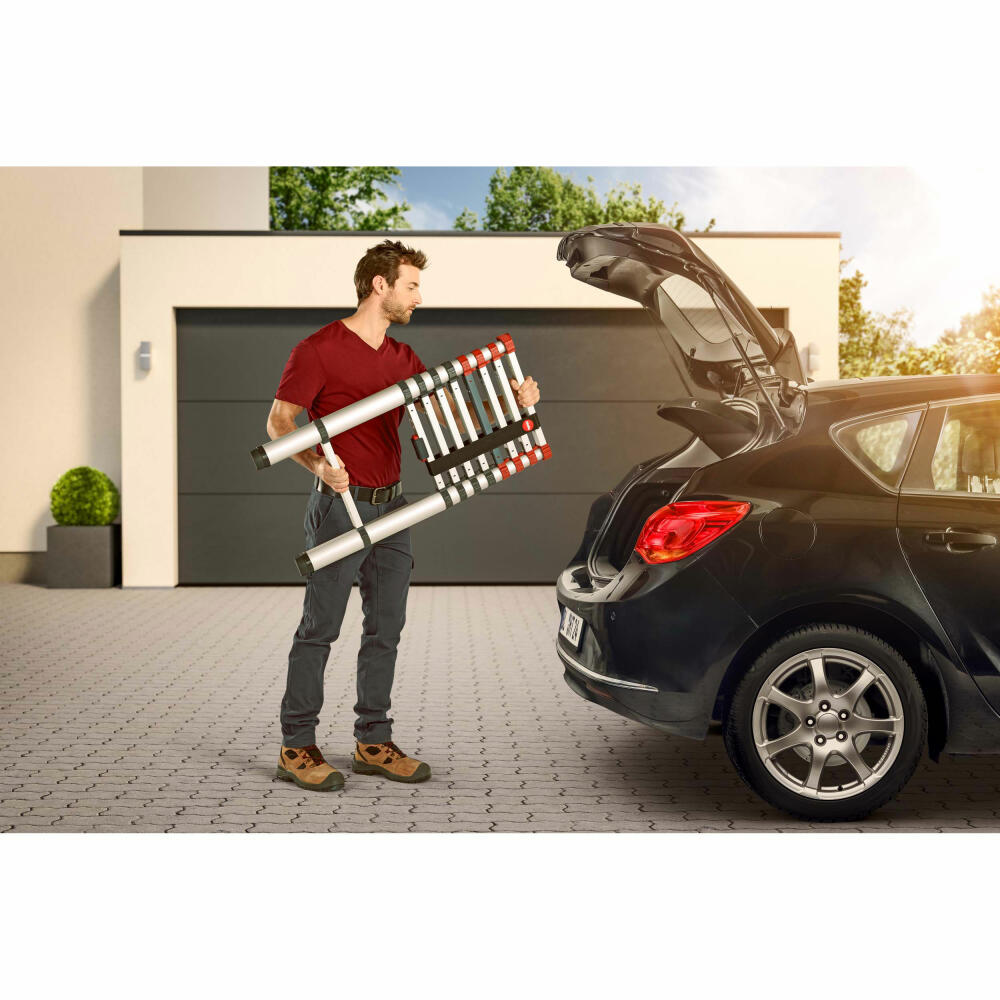 Hailo safety telescopic ladder FlexLine, extension ladder, ladder, aluminum, silver, 9 rungs, 7113-091