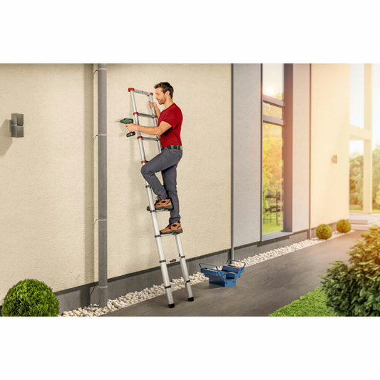 Hailo safety telescopic ladder FlexLine, extension ladder, ladder, aluminum, silver, 13 rungs, 7113-131
