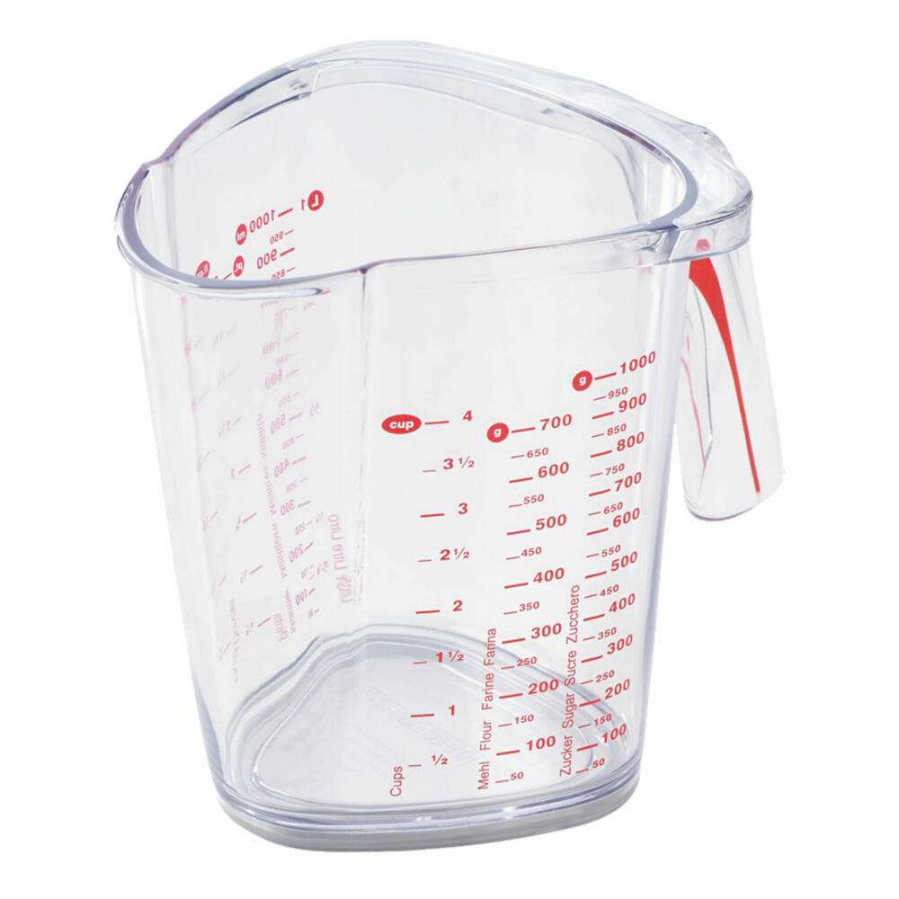 Leifheit Messbecher Comfortline, Messkanne, Kunststoff, Transparent / Rot, 1 L, 3048