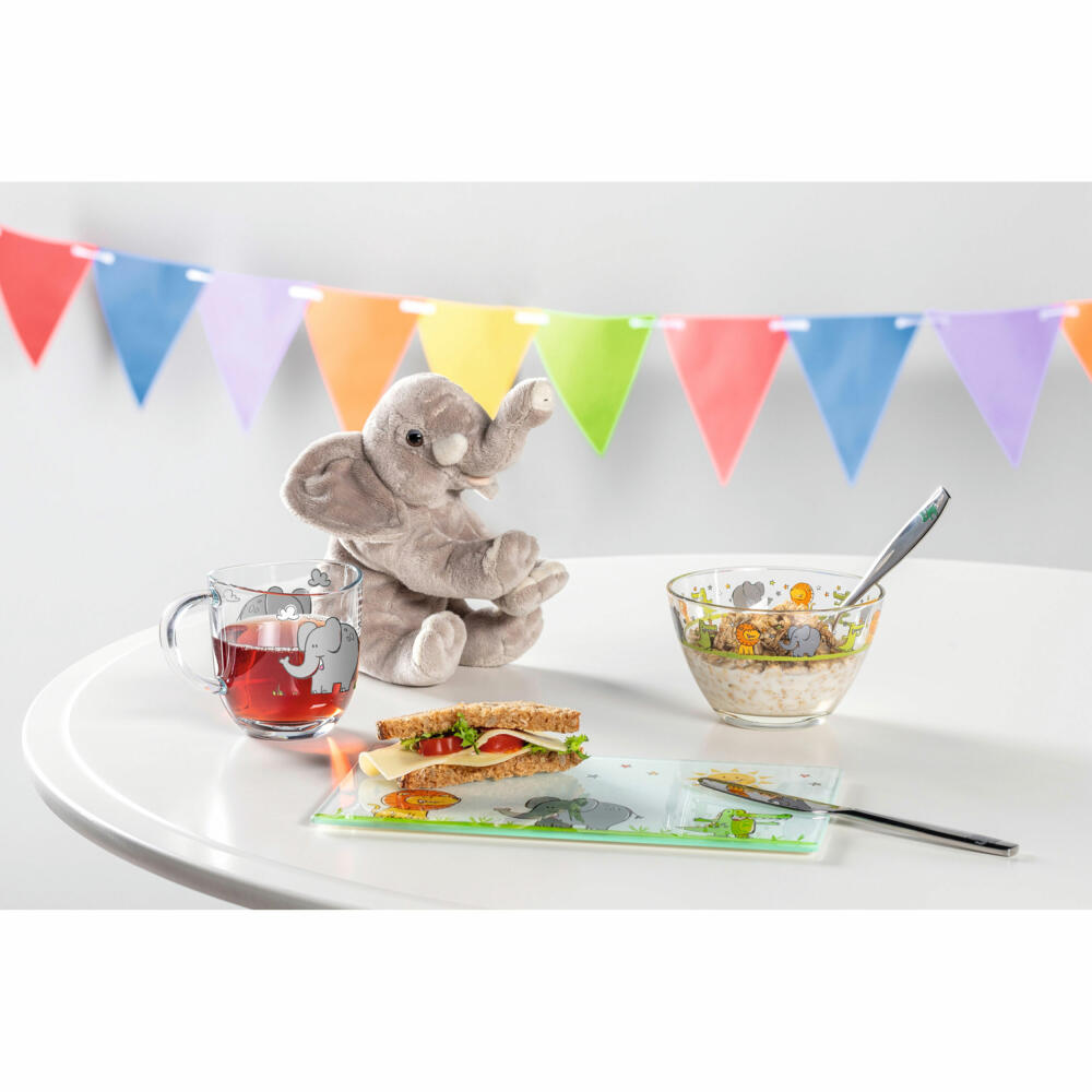 Leonardo Brettchen Bambini Löwe/Elefant/Krokodil, Frühstücksbrettchen, Brett, Kalk-Natron Glas, mehrfarbig, 25 x 15 cm, 039200