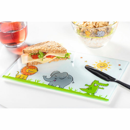 Leonardo Bambini board lion/elephant/crocodile, breakfast board, board, soda-lime glass, multi-coloured, 25 x 15 cm, 039200
