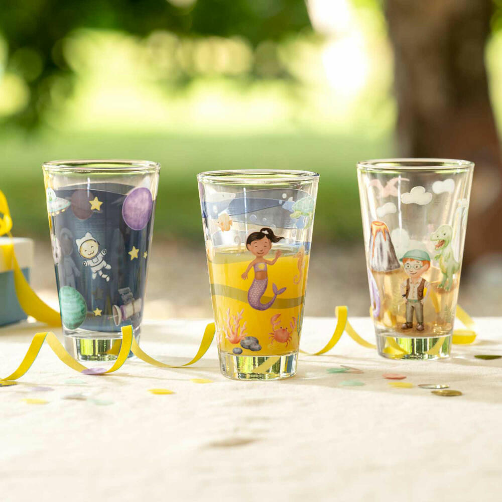 Leonardo Trinkglas Bambini Avventura Weltall, Trinkbecher, Kalk-Natron-Glas, Mehrfarbig, 300 ml, 044413
