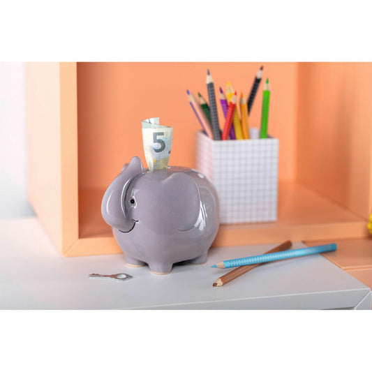 Leonardo Spardose Bambini Elefant, Sparschwein, Sparbüchse, Keramik, grau, 11.5 cm, 039193