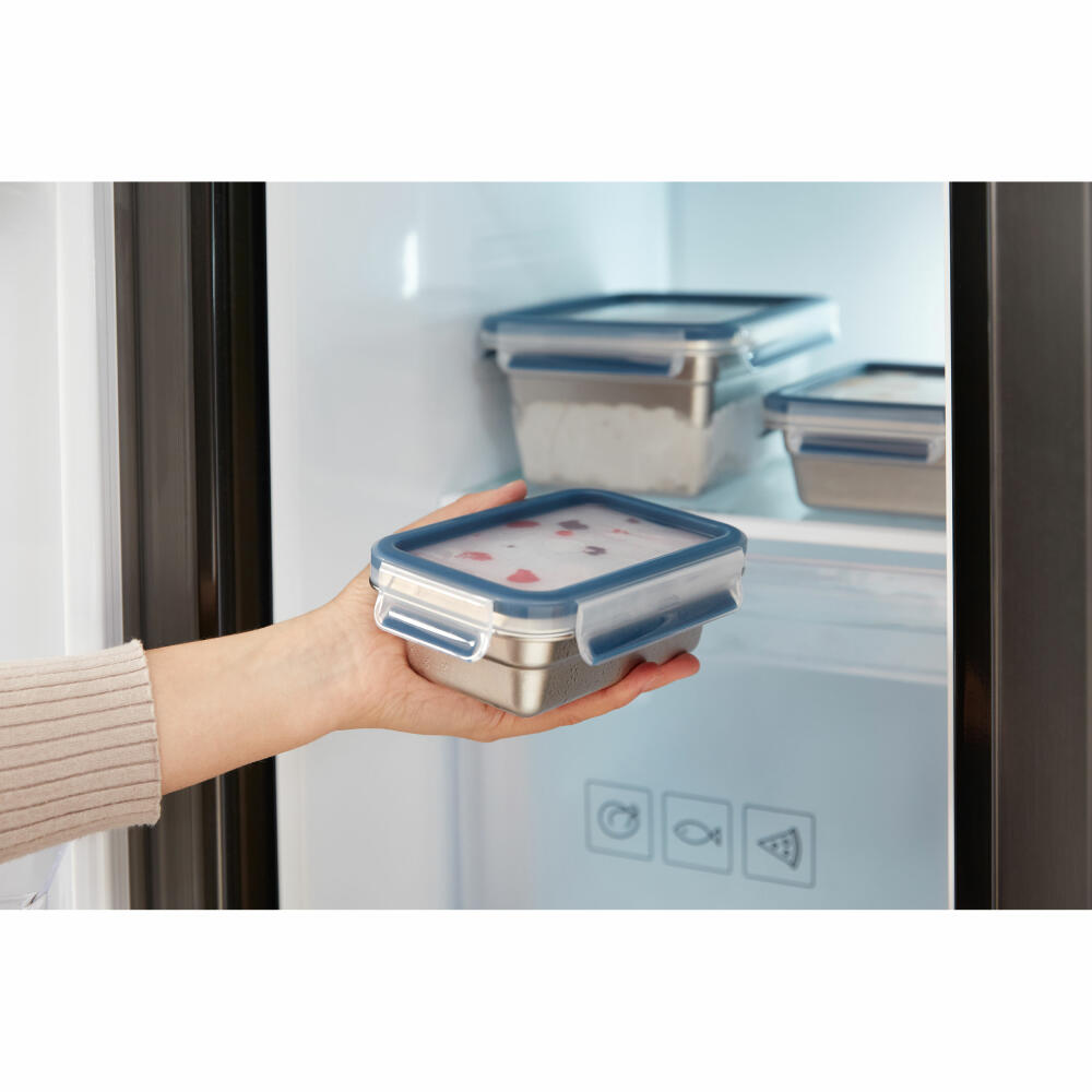 Emsa Frischhaltedose Clip & Close Edelstahl, Blau, Silberfarben, 500 ml, N11503