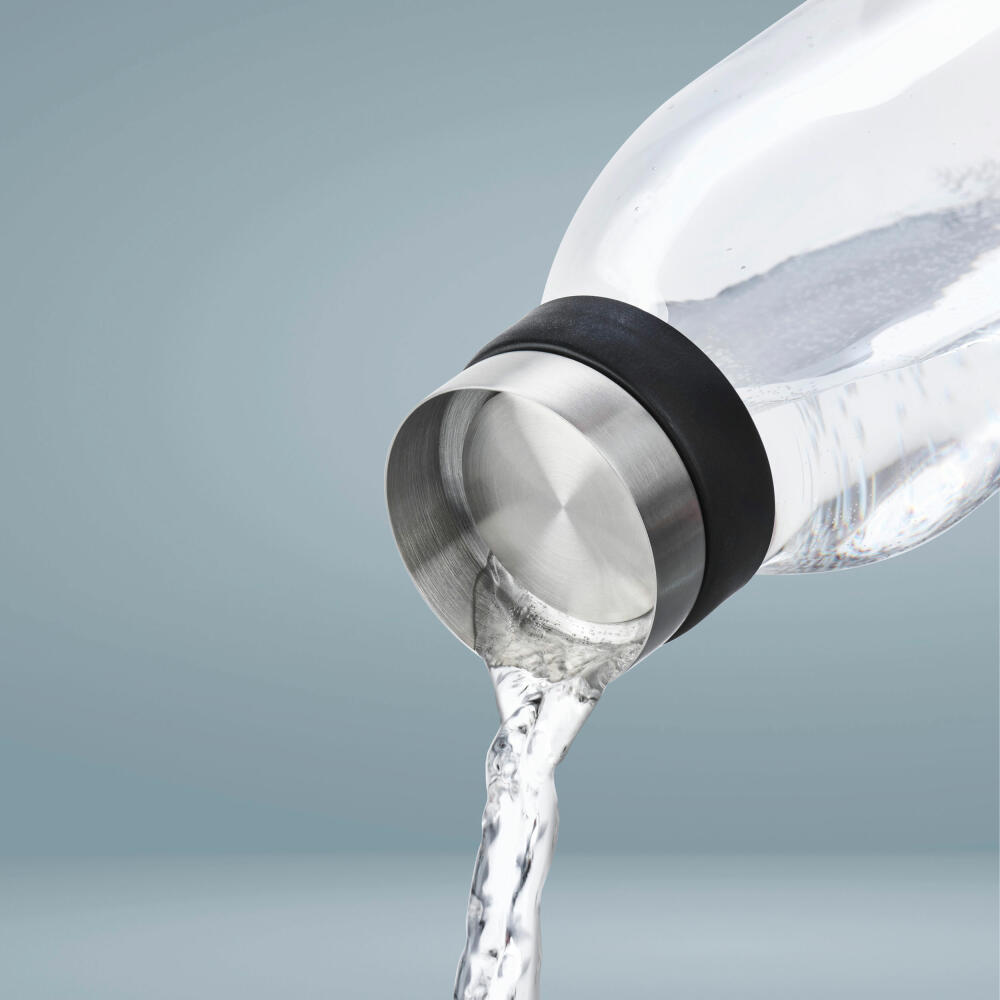 Emsa Karaffe Flow Bottle, Kühlschrankkaraffe, Glas, Edelstahl, Transparent, 1.3 L, N41606