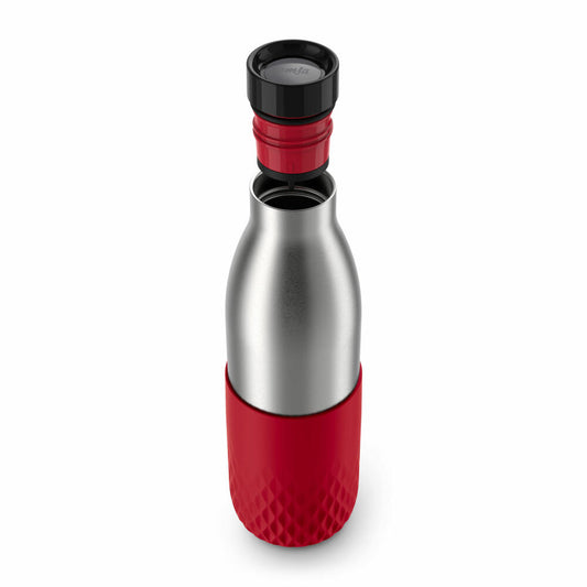 Emsa Isolier-Trinkflasche Bludrop mit Silikonmanschette, Edelstahl, Rot, 0.7 L, N31128