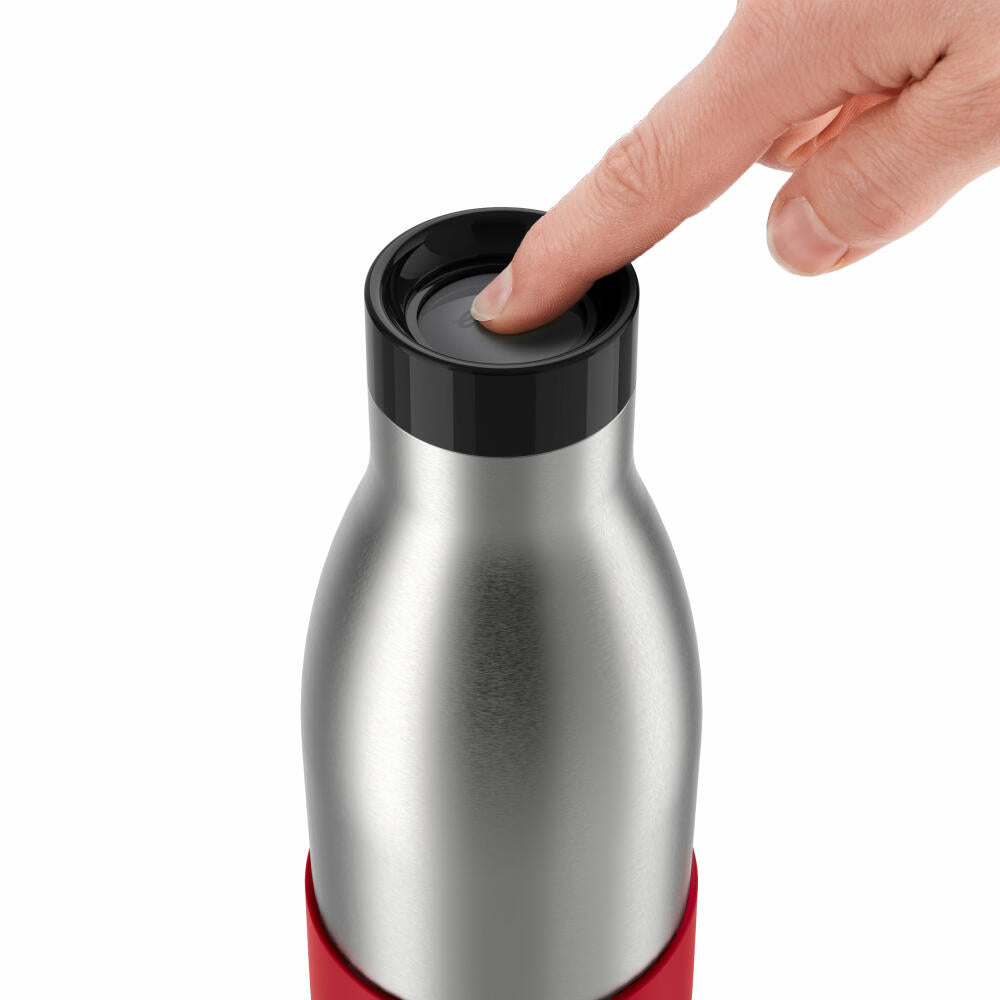 Emsa Isolier-Trinkflasche Bludrop mit Silikonmanschette, Edelstahl, Rot, 0.7 L, N31128