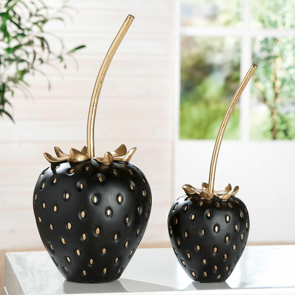 Gilde Erdbeere Frutilla, Dekoration, Dekoobjekt, Skulptur, Poly, Schwarz, H 29 cm, 34486