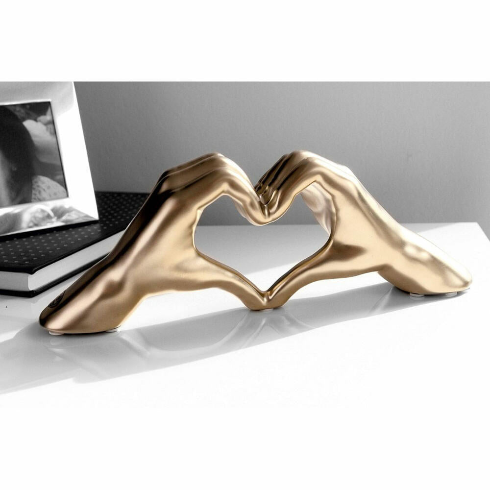 Gilde Hand Heart, Dekoration, Dekoobjekt, Skulptur, Herz, Keramik, Champagnerfarben, H 11 cm, 43969