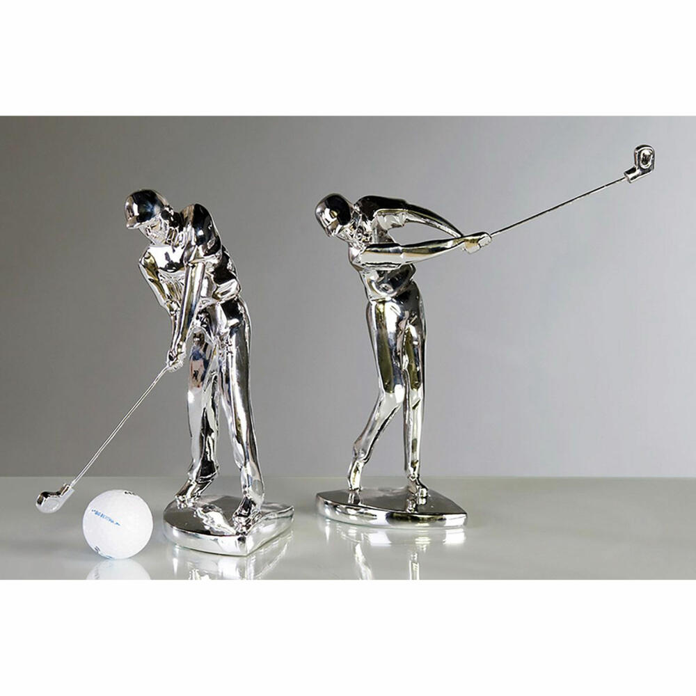 Gilde Skulptur Golf Golfer, 2er Set, Dekofigur, Dekoration, Dekoobjekt, Kunstharz, Silberfarben, 59572