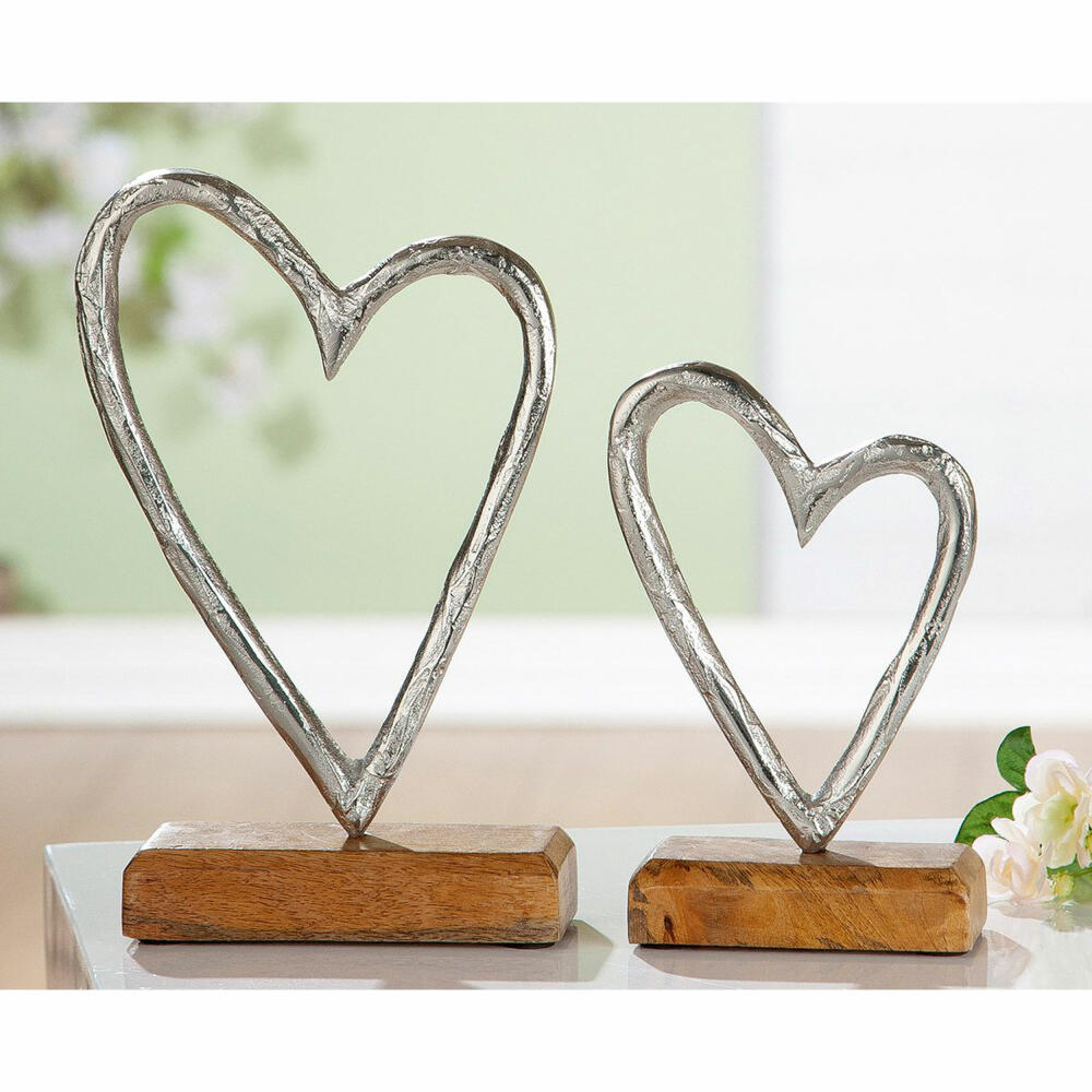 Gilde Standrelief Herz, Dekoration, Dekoobjekt, Aluminium / Mangoholz, H 17 cm, 46042