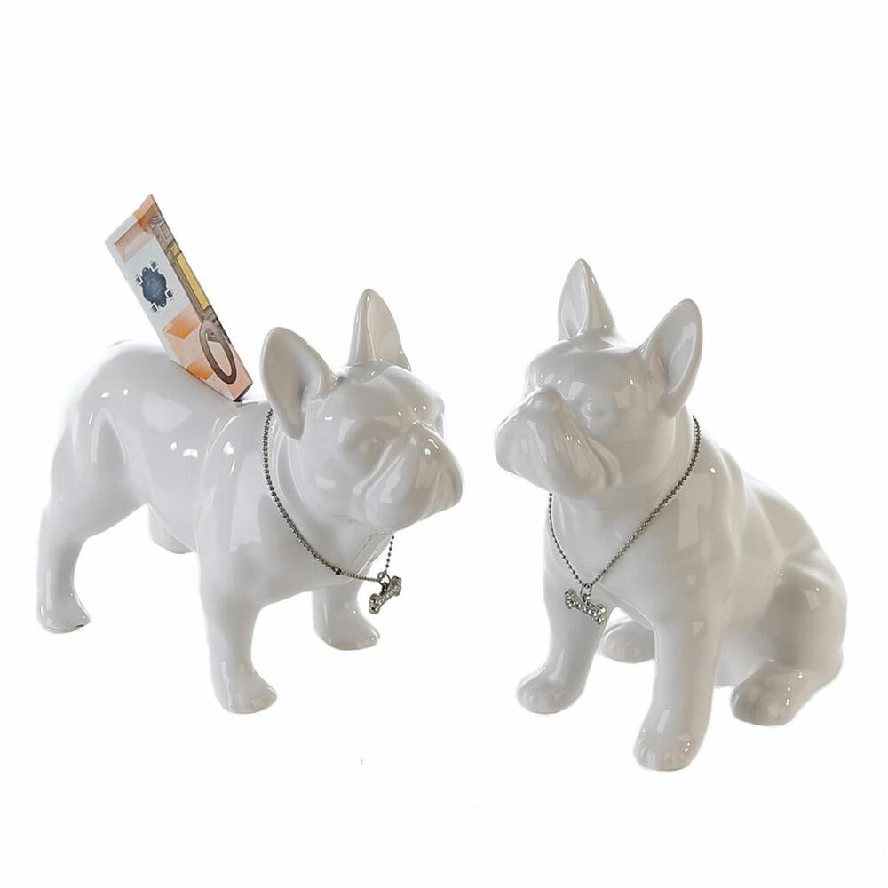 Gilde Spardose Bulli, 2er Set, Bulldoge, Sparschwein, Sparbüchse, Hund, Porzellan, Weiß, 96369