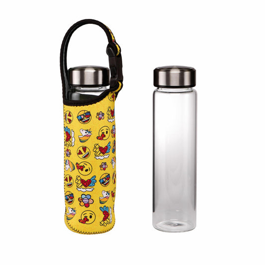 Goebel drinking bottle emoji by Britto - Summer Feelings, glass bottle with neoprene cover, glass combination, yellow, 700 ml, 66453061