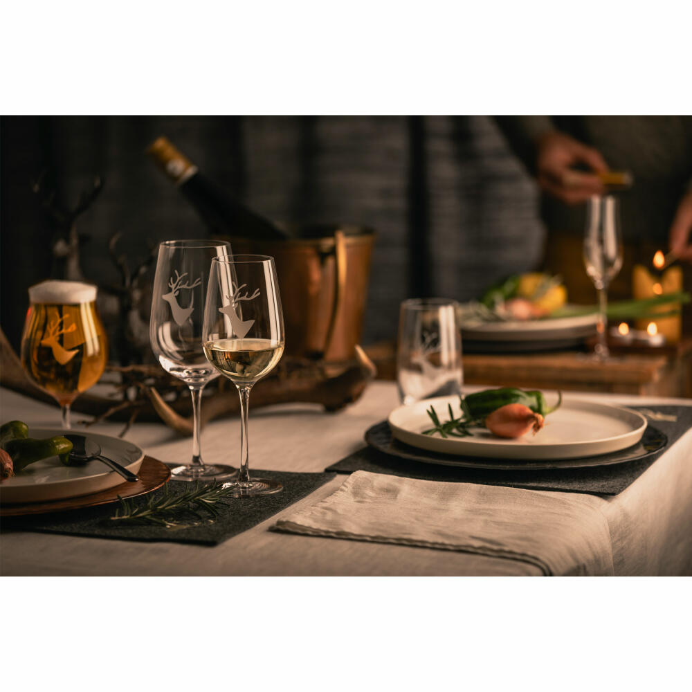 Eisch Weißweingläser 2er Set Chalet, Weißweinglas, Weinglas, Weißwein Glas, Kristallglas, Hirschmotiv, 430 ml, 77155021