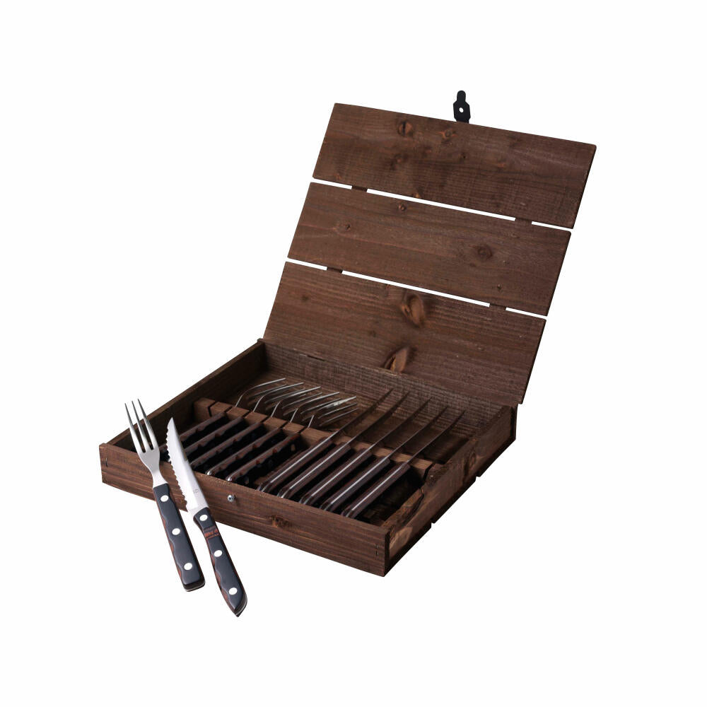 Gense Steakbesteck-Set Old Farmer Classic 12-tlg., Steakmesser, Steakgabeln, Holzlaminat, 18/8 Edelstahl, 20152