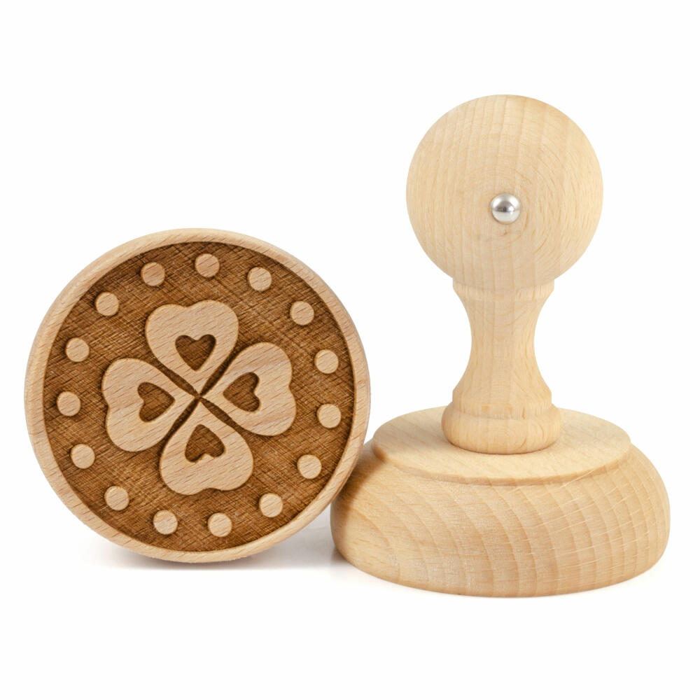Folkroll Keksstempel Kleeblatt, Ø 60 mm, Cookiestempel, Backstempel, Keks, Stempel, Motiv, Buchenholz, 336892