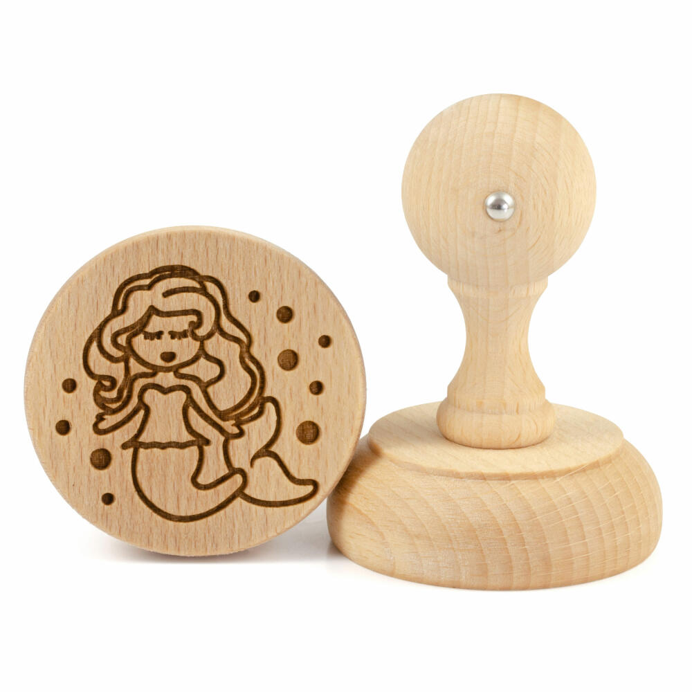 Folkroll cookie stamp mermaid, Ø 60 mm, cookie stamp, baking stamp, biscuit, stamp, motif, beech wood, 336847