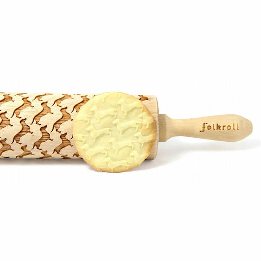 Folkroll Teigrolle Dackel Sonderedition, groß, 43 cm, Nudelholz, Prägerolle, Muster, Motiv, Rolle, Buchenholz, 335321