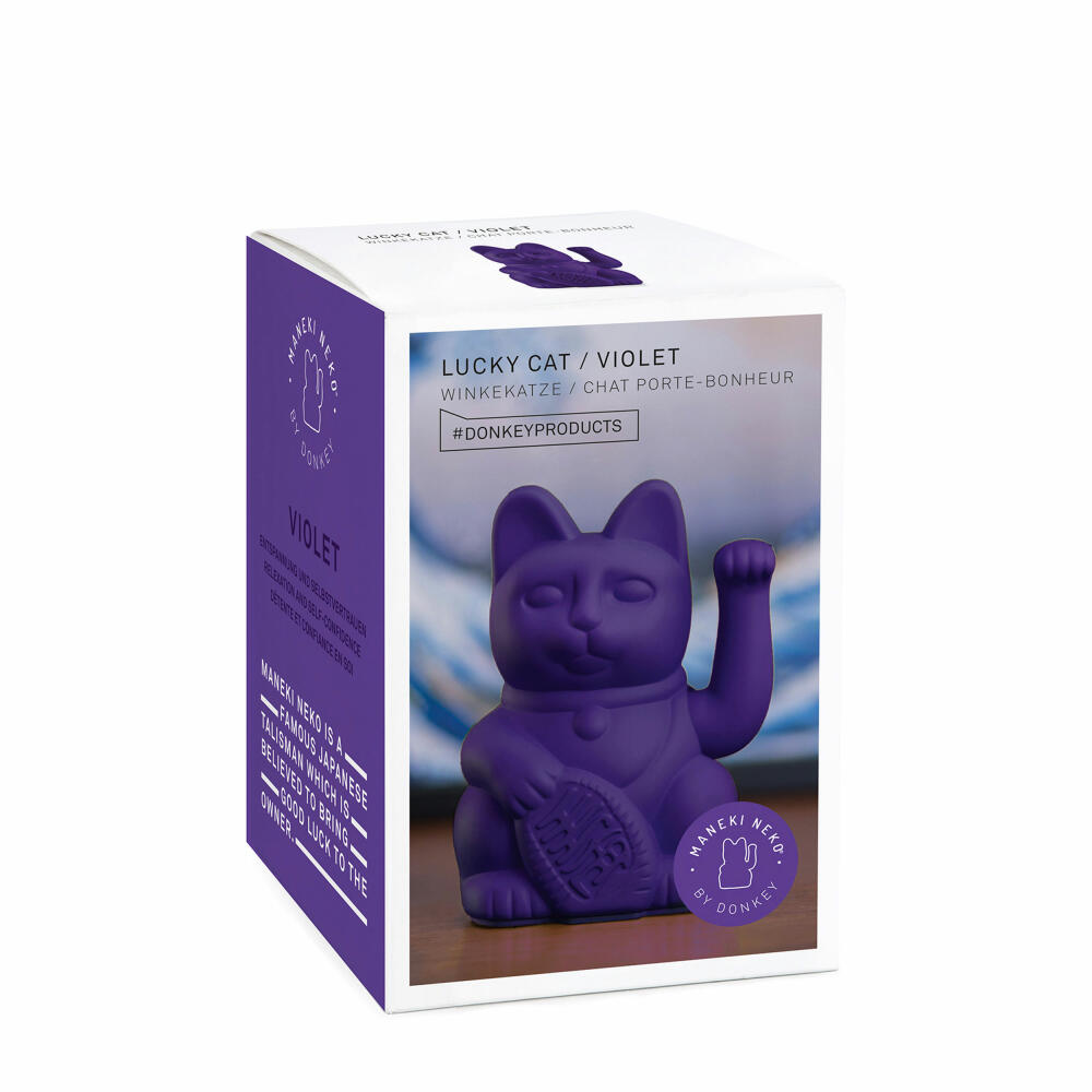Donkey Products Lucky Cat, waving cat, lucky charm, waving cat, plastic, purple, approx. 15 cm, 330465