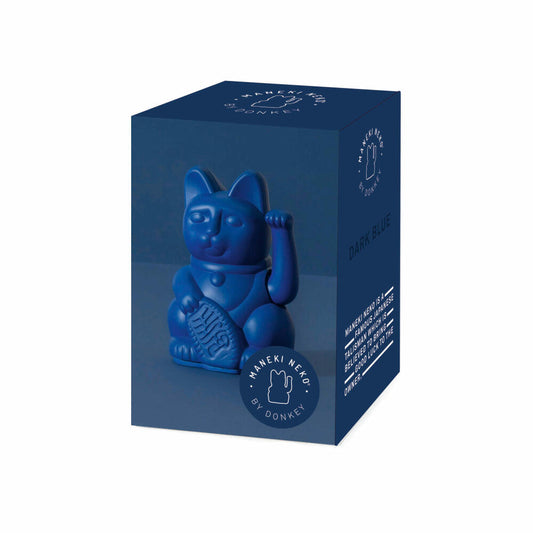 Donkey Products Lucky Cat Mini Maneki Neko, waving cat, lucky charm, plastic, dark blue, 9.8 cm, 330472
