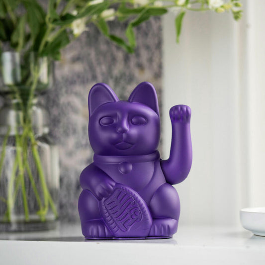 Donkey Products Lucky Cat, waving cat, lucky charm, waving cat, plastic, purple, approx. 15 cm, 330465